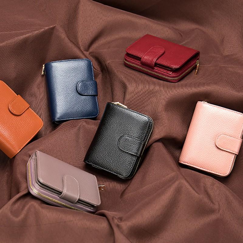 Genuine Leather Wallet Women's Short Fashionable Clutch Purple Zipper Hand-held Card Holder Bag Coin Purse