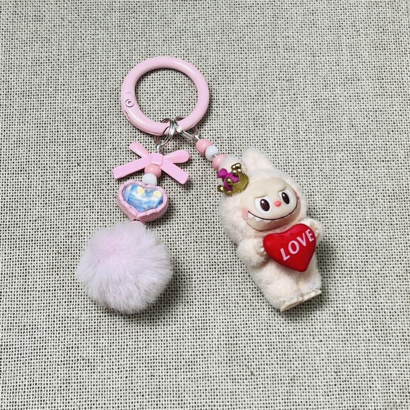 Cartoon Cute Flocking Mini Standing Mobile Phone Pendant Schoolbag Doll Keychain Gift