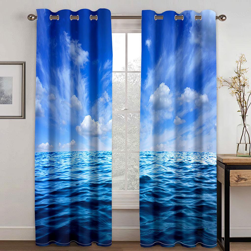 Meer Wolken Mond Nacht Naturlandschaft Vorhänge für Kinderzimmer Kinder Wohnzimmer Kinder Fensterdekorationen Küchenvorhänge