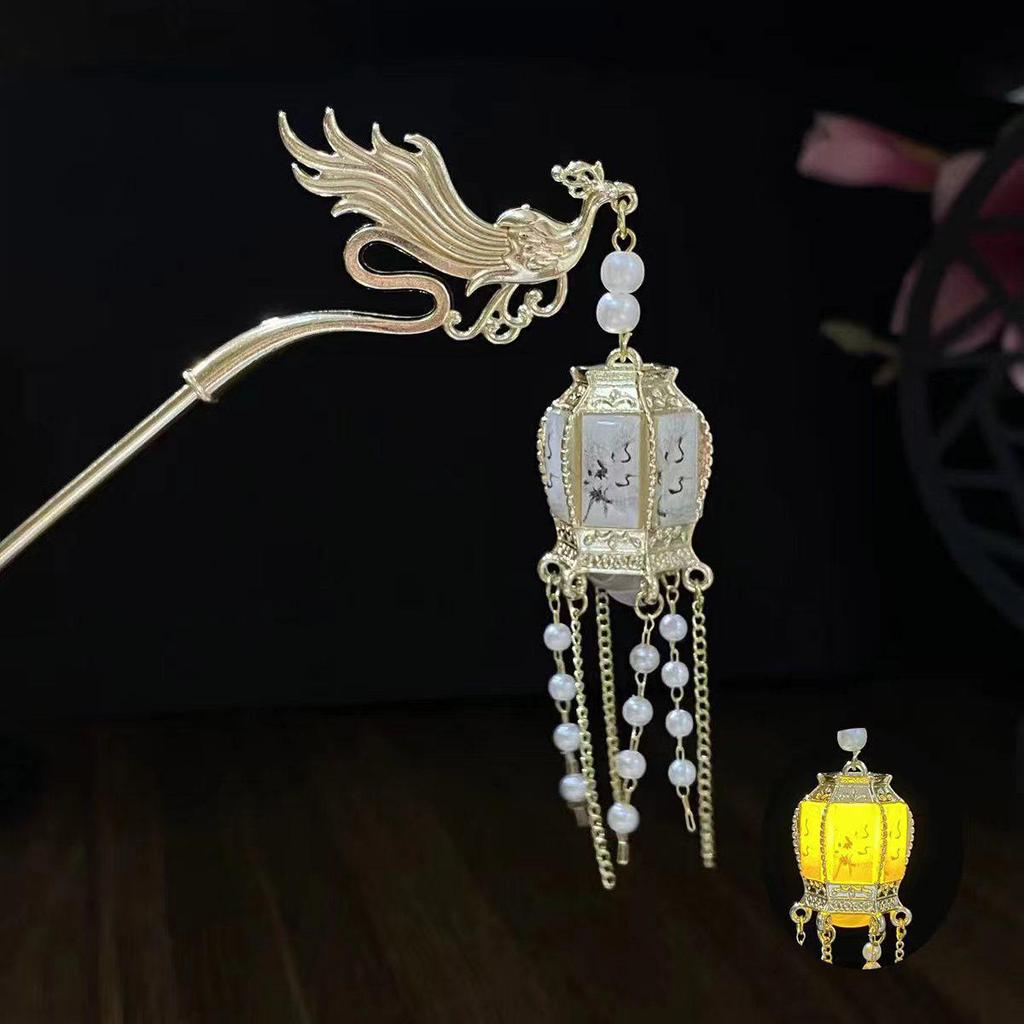 Ancient Style Luminous Hairpin: High-End Alloy Lantern Design for Hanfu Skirts