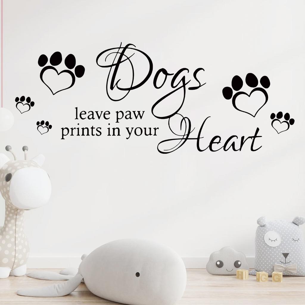 English Phrases Dogs Leave Paw Prints Art Wall Stickers Removable For Bedroom Living Room Door Decoration Wall Decals