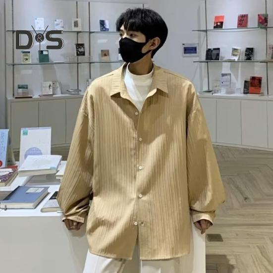 Herren Hemd Locker Einfarbig Umlegekragen Strickjacke Einreihig Herbst Frühling Top Mittellanges Streetwear Hemd