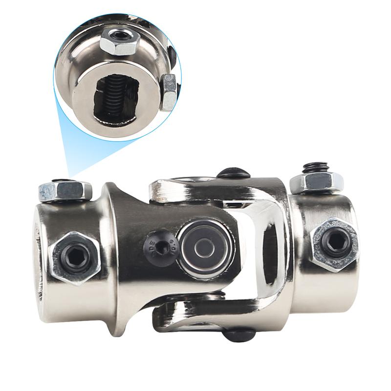 For BMW Ford 3/4" DD x 3/4" DD Nickel Plating Single Steering Shaft Universal U Joint Car Accessories Total Length 83mm (3-1/4")