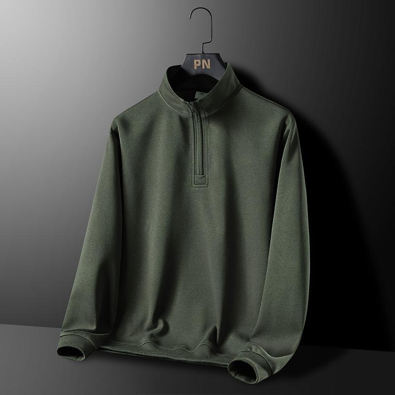 Модные однотонные свитшоты с воротником-стойкой для мужчин модный повседневный пуловер на половину молнии социальная уличная одежда спортивные худи L армия зеленый 2339₽