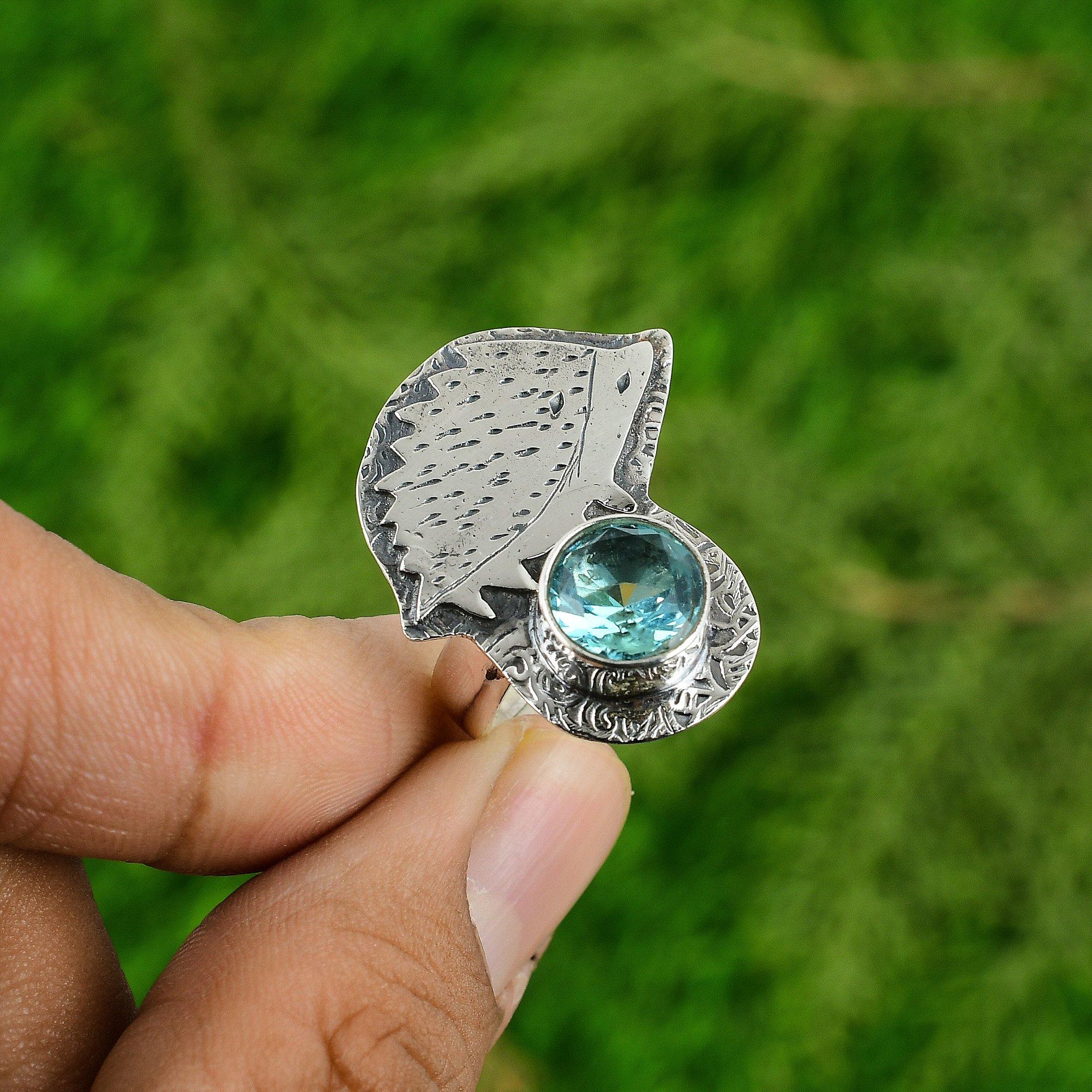 

Natural Swiss Blue Topaz Gemstone Stackable Adjustable Ring 925 Silver For Girls Adjustable