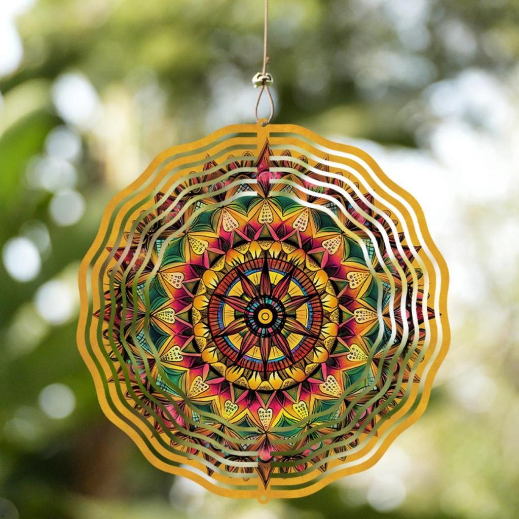 10 Inch Metal Wind Spinner Mandala Flower Design with 360 Swivel Hook for Outdoor Garden Patio Balcony Decor All Season Gift