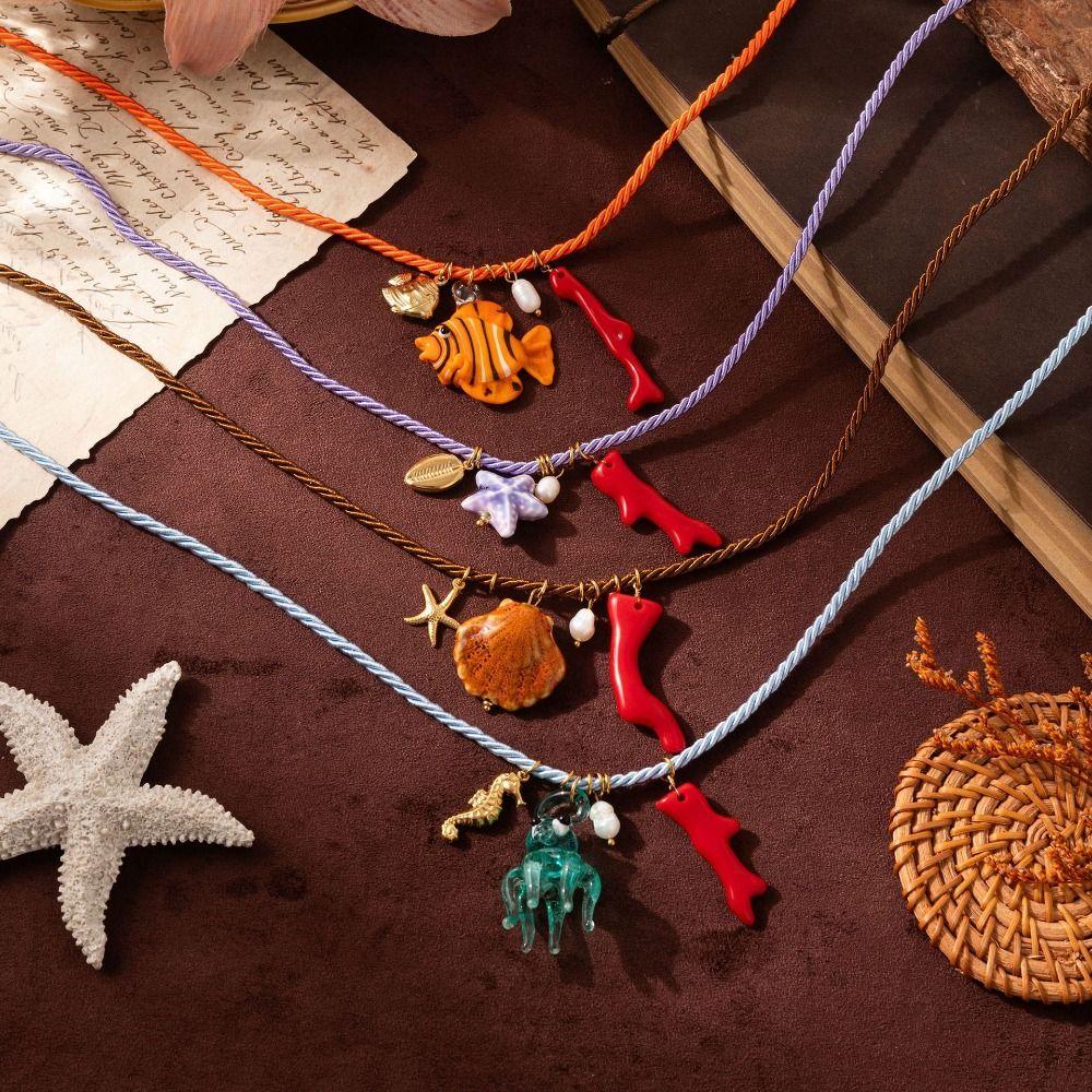 Necklace Set Resin Starfish Pendant Necklace Ethnic Style Dopamine Necklace  Girls