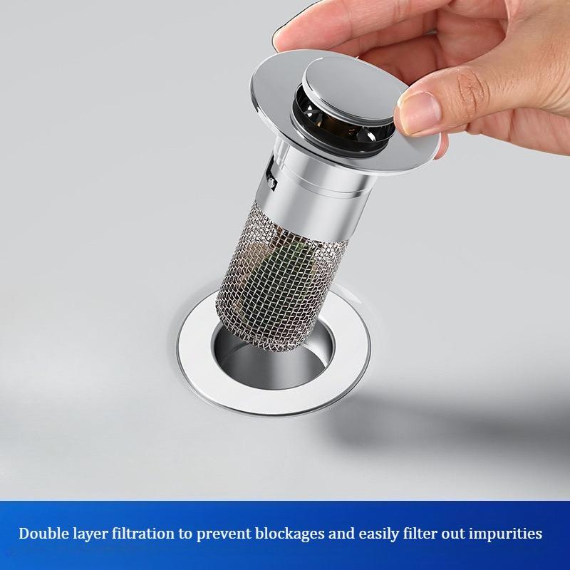 Universal Pop-Up Bathroom Sink Drain Bounce Core Anti-Odor Hair Filter Strainer Basin Drain Stopper Press Type 2pcs