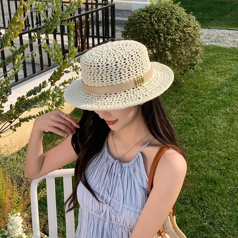 Hollow Straw Top Hat Women'S Summer Sunscreen Sun Hat Versatile Outing Wide-Brimmed Bucket Hat Tide