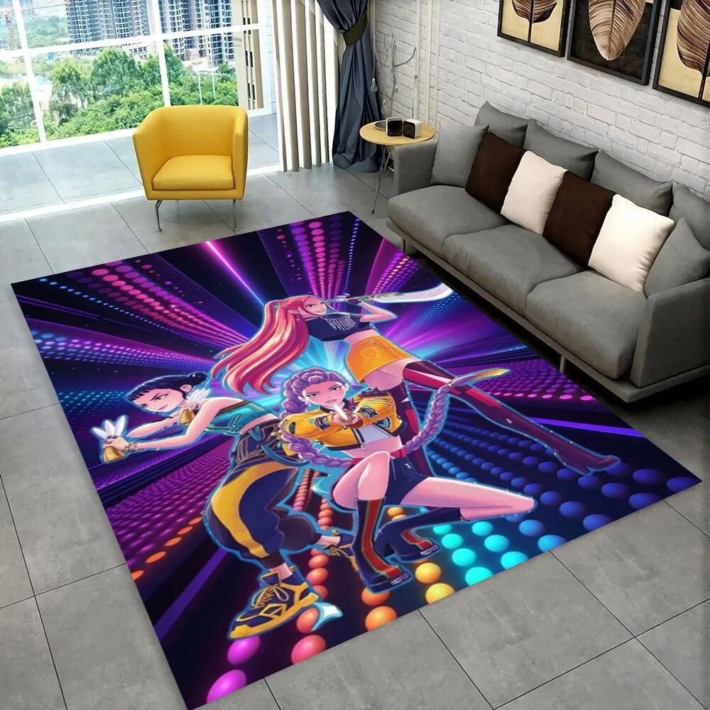 Tappeto/Tappetino Kpop Demon Hunters Rumi Mira Zoey Cartone Animato Musica per Soggiorno Camera da Letto Casa Decorazione Divano, Tappetino Antiscivolo per Bambini