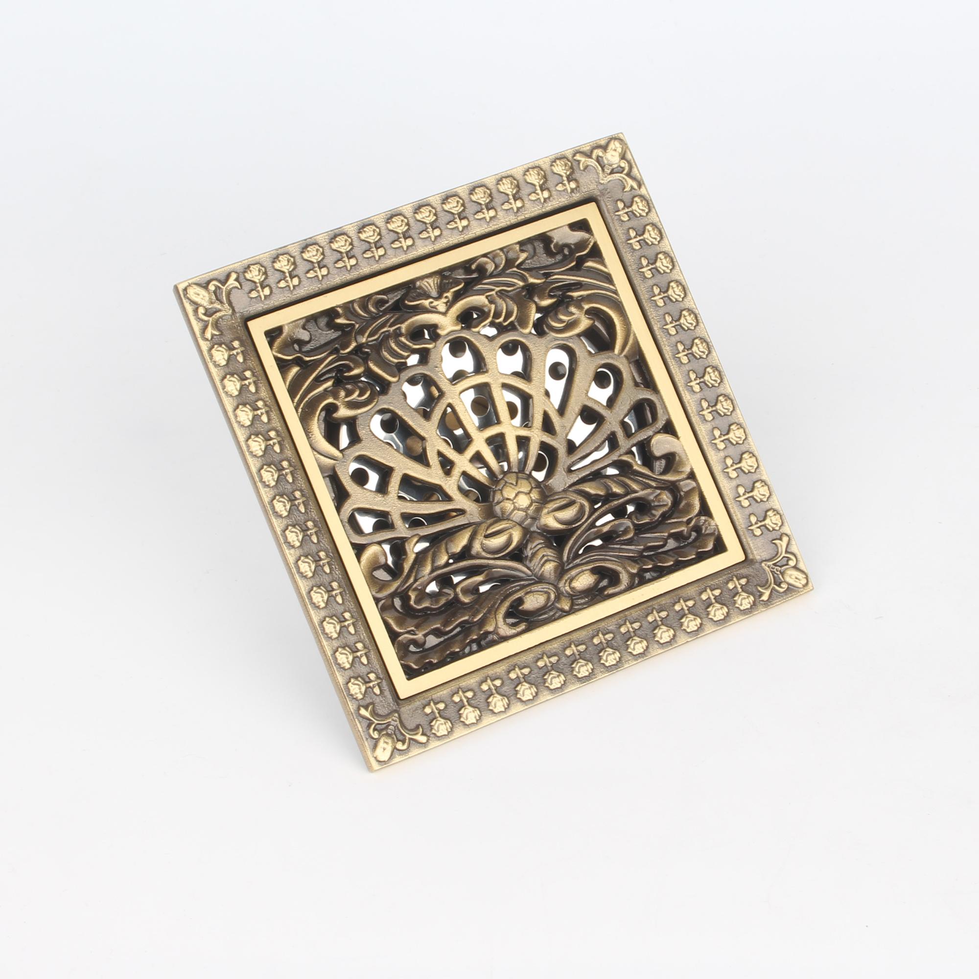 5-Inch Brass Floor Drain Square Strainer Polished Finish for Hotels Showers Drainer Traps (as the picture,Brass)