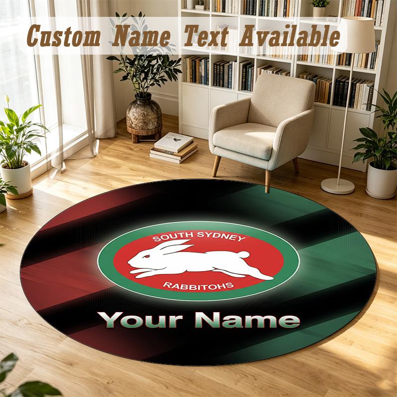 Round Rug Custom NameSouth Sydney Rabbitohs Pattern Non Slip Carpet Home Floor Decor