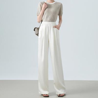 New Chinese-style Ice Silk Wide-leg Pants for Women In Summer New High-waist Loose Chinese Style Straight Satin Jacquard Silk Casual Pants