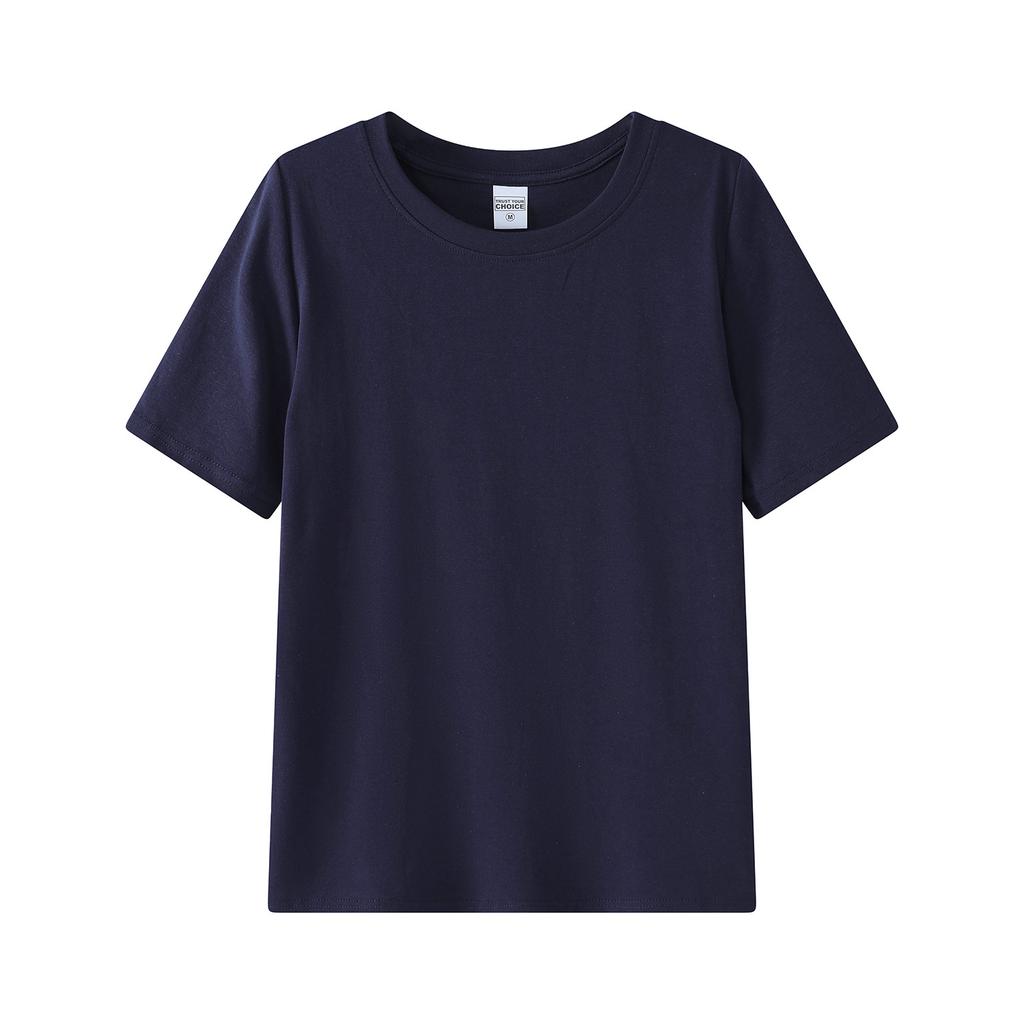 Women's Crew Neck Short Sleeve T-shirt Slim Fit Korean Style Solid Color Basic Tee
