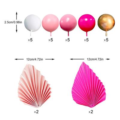 Bolas Cor-de-Rosa Decoração de Bolo Chá de Bebê Decoração de Bolo Folhas Cor-de-Rosa Folhas de Palmeira Decoração de Bolo Boho Decoração de Bolo para Casamento