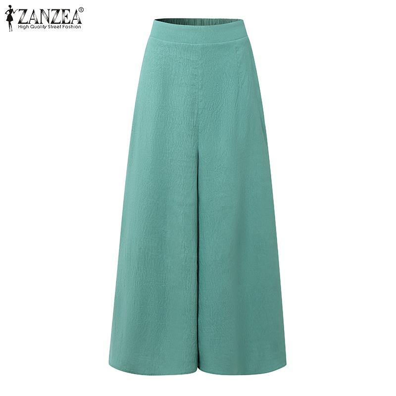 ZANZEA Damen Lässig Elastischer Bund Locker Sommer Weitbein Cropped Hose