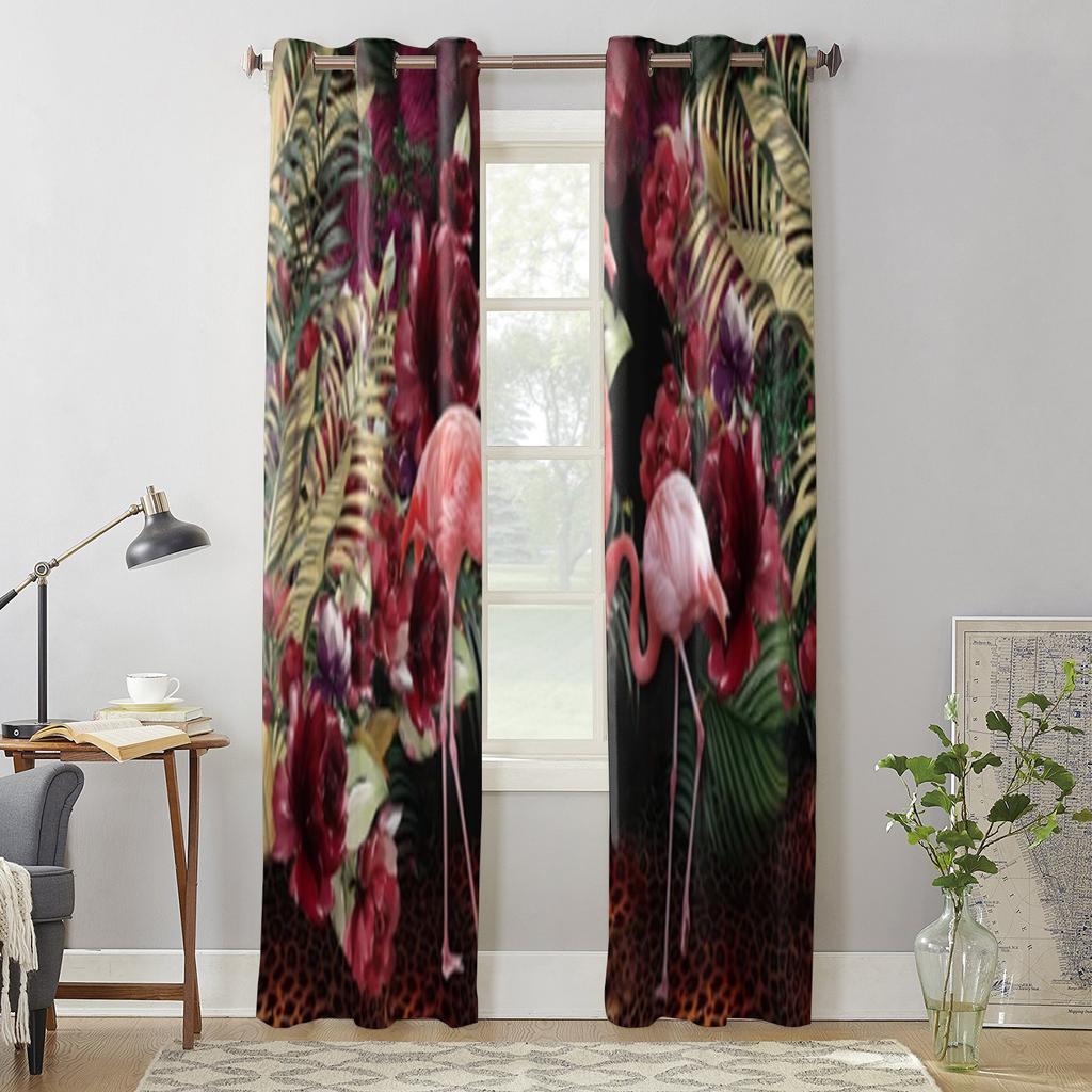 Exotic Flamingo Botanical Flowers Window Curtain For Living Room Bedroom Decoration Curtains Luxury Kitchen Valance Curtains