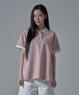WAARFORWOMAN Wt-61 Rugby Half Collar Short Sleeve T-Shirt_Pink