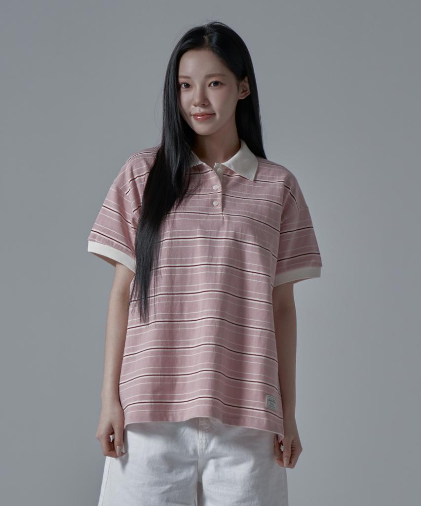 WAARFORWOMAN Wt-61 Rugby Half Collar Short Sleeve T-Shirt_Pink