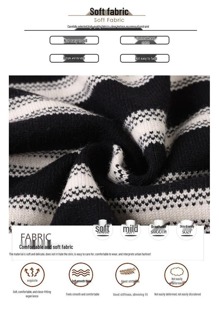 Autumn 2025 Wool Knitwear: Elegant Striped Lapel for Middle-Aged Women