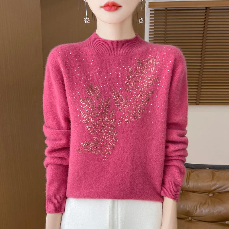 

Women s cashmere sweater Qinghe cashmere 30% cashmere 70% wool autumn and winter pullover warm and fashionable L Вишня