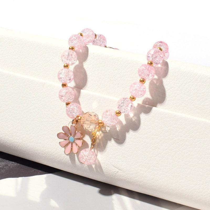 Elegant Crystal Flower Beaded Bracelet for Women Strand Beaded Bracelet Jewelry Strawberry Daisy Flower Wristband Chain