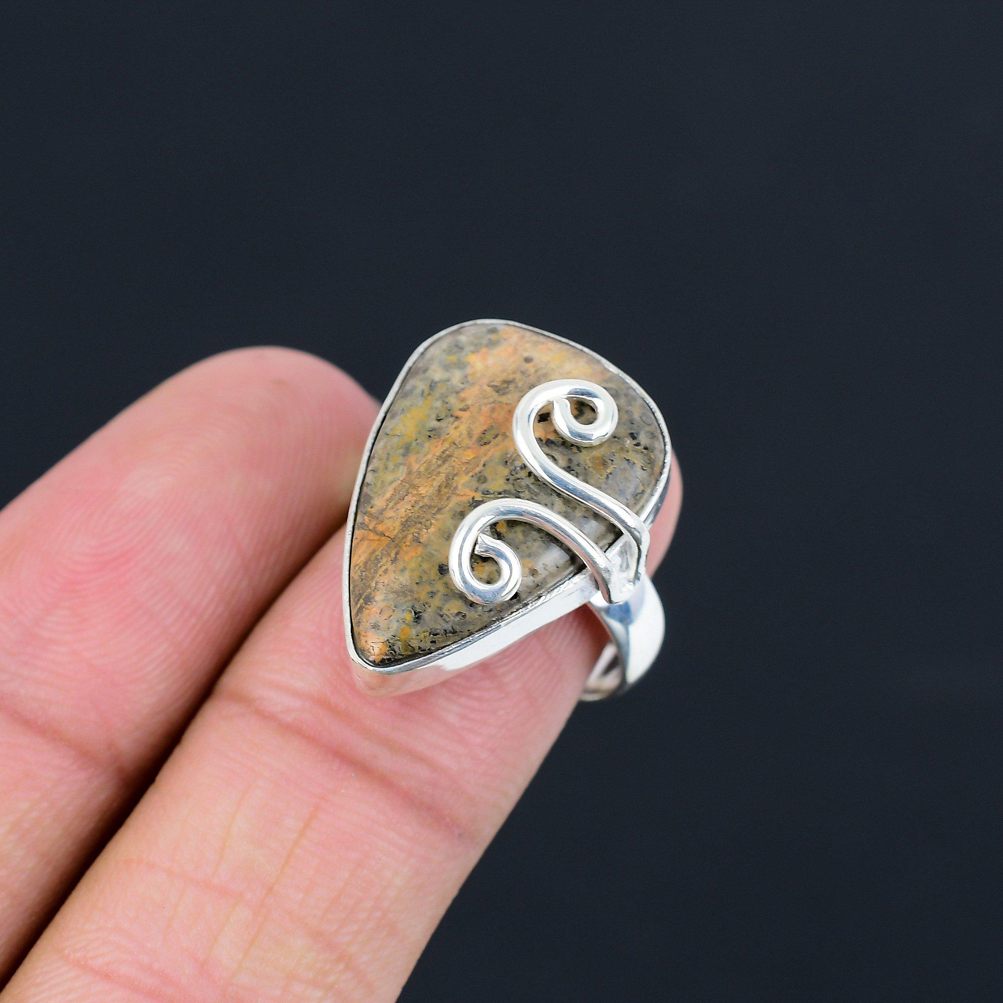 925 Silver Pear Heart Chakra Unakite Gemstone Promise Statement Sister Ring US 8 8
