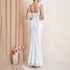 Summer New Mesh Suspender Dress, European and American Sexy Backless Square Neck Pleated Streamer Waist and Thin Dress