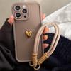 Niedliche koreanische 3D goldene Liebesherz weiche Hülle für iPhone 16 17 Pro Max 15 14 13 12 11 Pro 16E 7 8 Plus Handgelenkkette Hängeschlaufe Abdeckung