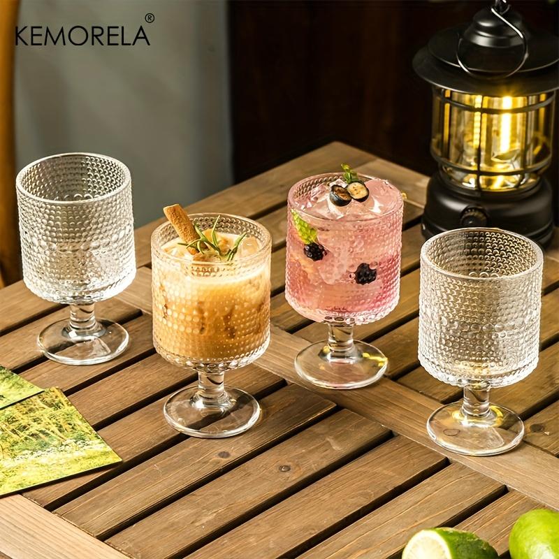 4PCS 250/300/450ML Hobnail Iced Beverage Goblets Vintage Drinking Glass Cup Wine Soda Juice Glassware Set for Parties Bars