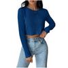 Women's Fashionable Solid Color Round Neck Long Sleeved Casual T-shirt Casual Top