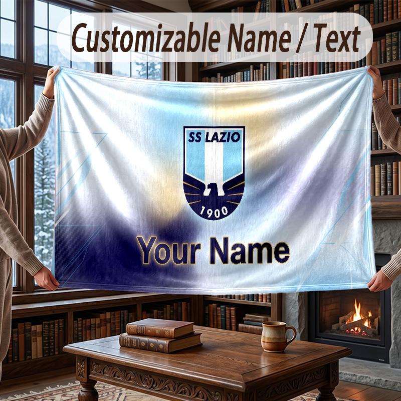 Custom Name Flannel Throw Blanket Lazio FC Pattern Warm Home Decoration