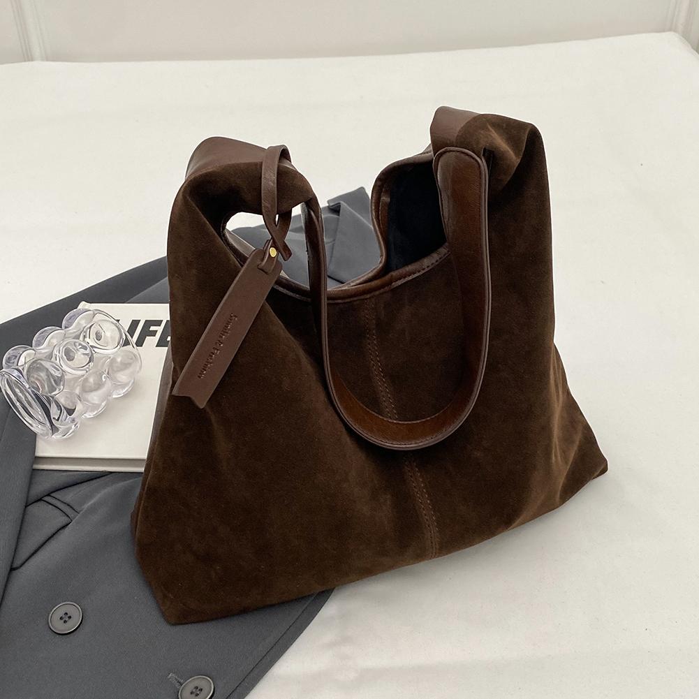 Women Suede Hobo Bag Slouchy Retro Handbag Magnetic Closure Large Capacity Purse for Work Travel