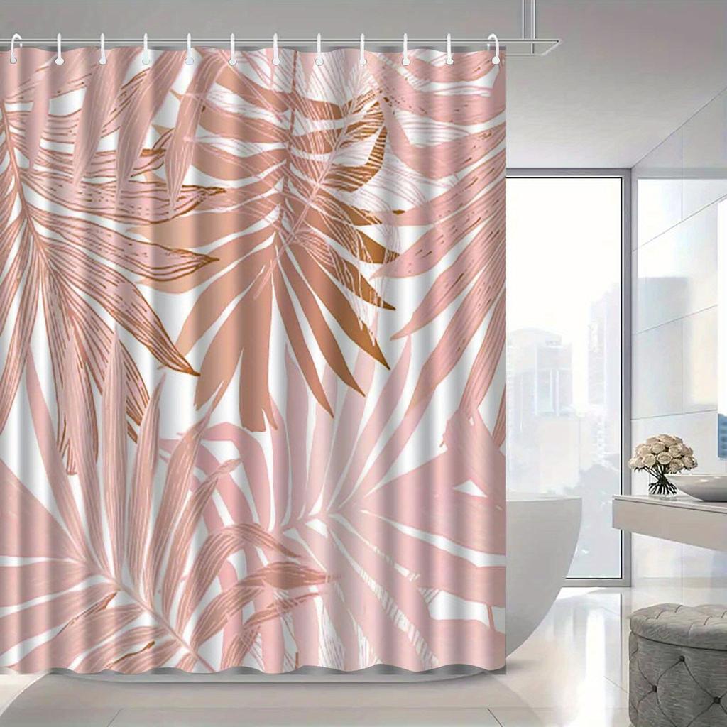 1pc modern Nordic green plant leaf shower curtain, high-end elegant bathroom curtain, bathroom decoration pattern