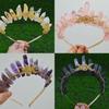 Tiara Coroa de Lua de Cristal Dourado Natural - Acessório de Cabelo Wiccano Feito à Mão