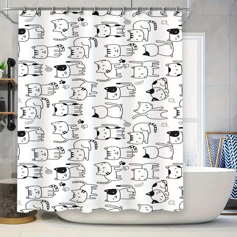 

Animal Print Shower Curtain Cute Cats Design Modern Bathroom Decoration Waterproof Fabric For Home Decorations In Various Sizes W60H190(CM)-1 Pcs
