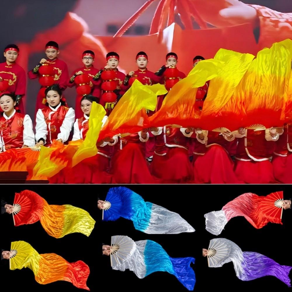 Abanico de Danza del Vientre de 1,5 m Color Degradado Seda Rayón Abanicos Largos Imitación Accesorios de Baile