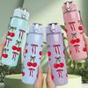 1PC Double Cherry Fruit Pattern 750ml Color Plastic Sports Water Bottle Leakproof Flip Straw Lid Suitable for Sports Office Home Use