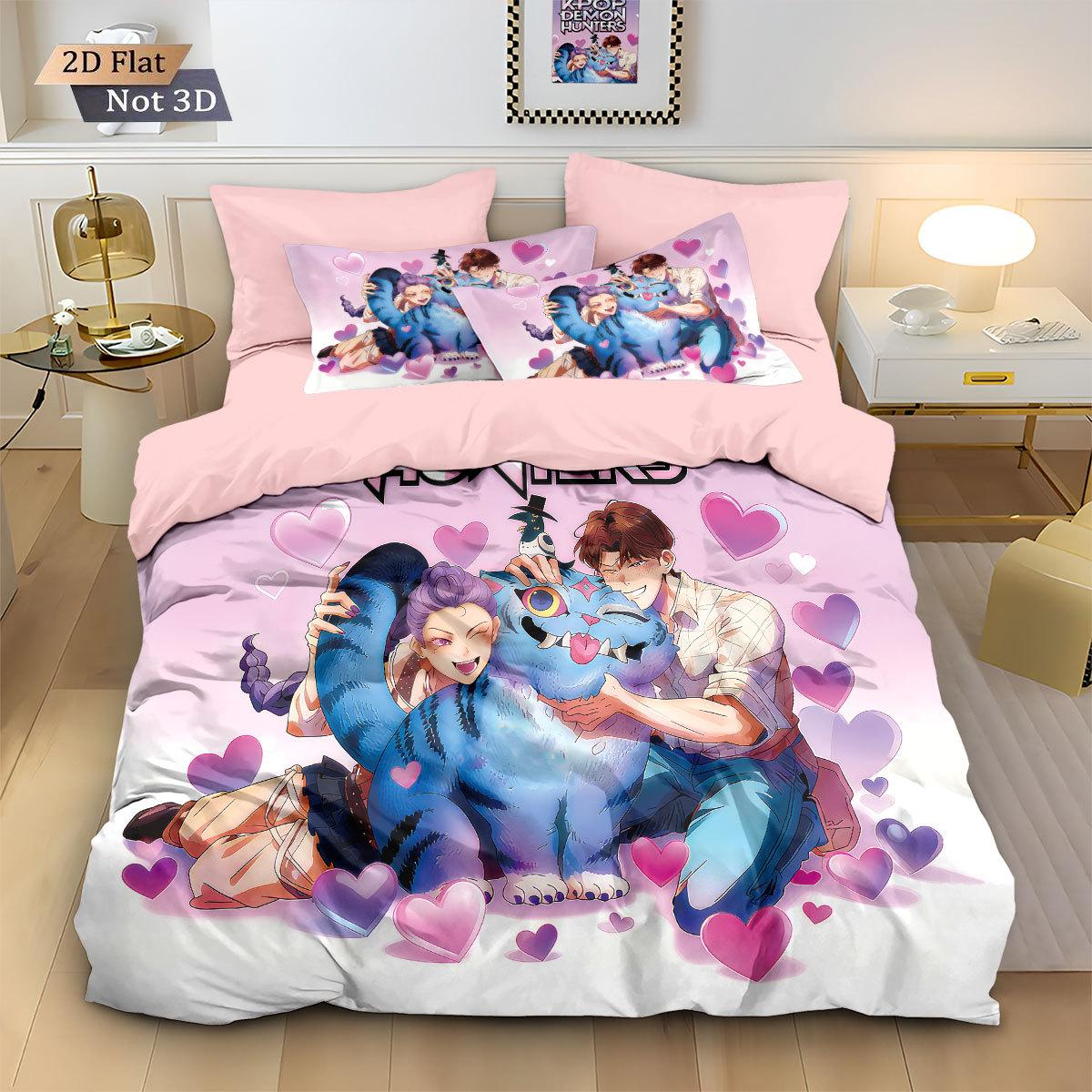 

3Pcs Kpop Demon Hunters Bedding Set Single/Double/Queen Size Bedding Sets Quilt Cover Duvet Cover For Kids Adults K Pop Huntrix EU Twin(135x200cm)