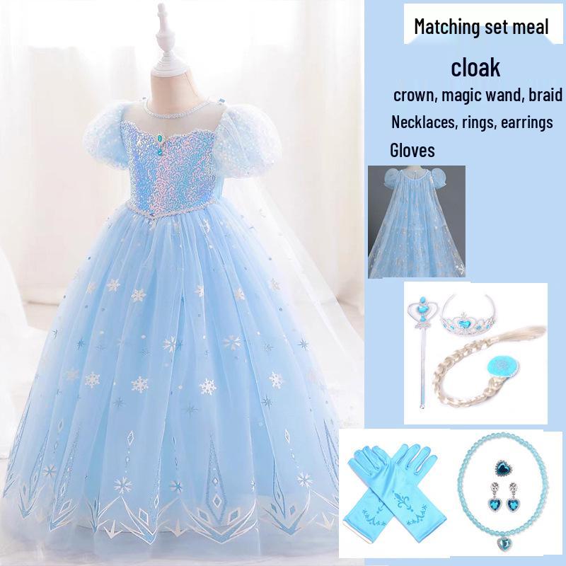 Elsa Princess Short-Sleeve Evening Gown for Girls - Summer 2025 Style Birthday Dress