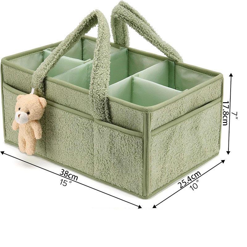 Baby Plush Storage Nursery Organizer Basket Infant Diaper Bag with Handle Caddy Changing Nappy Kids Storage Carrier Large Pocket