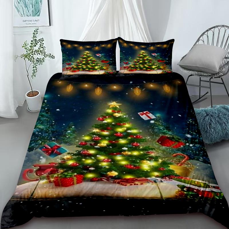 

Рождественский пододеяльник Рождественская елка Постельный комплект с молнией 1 пододеяльник 2 наволочки Женщины Подростки Праздничные подарки Спальня 135x200cm 3PCS