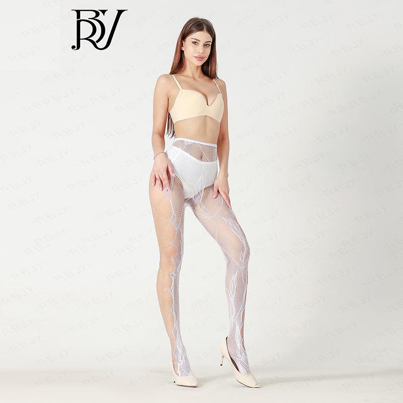 

Колготки в сеточку Rose Jacquard - сексуальные, на бретелях, в стиле ретро для женщин Large size белый