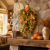 Artificial Pumpkin Wreath Fall Teardrop Swag, Faux Pumpkins Berries Pinecones Leaves Door Seasonal Wall Hanging Autumn Harvest for Thanksgiving Front