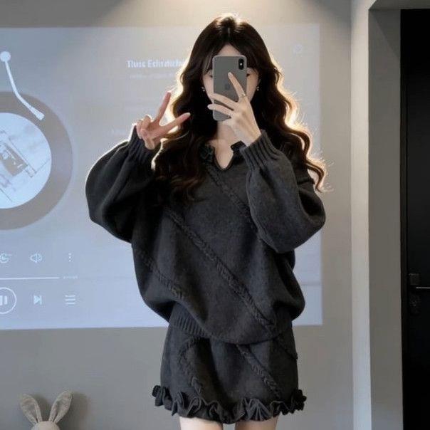 Korean Style Sweet Knit Sweater Set - 2025 Fashion: Women s Cozy Top & Skirt Two-Piece S