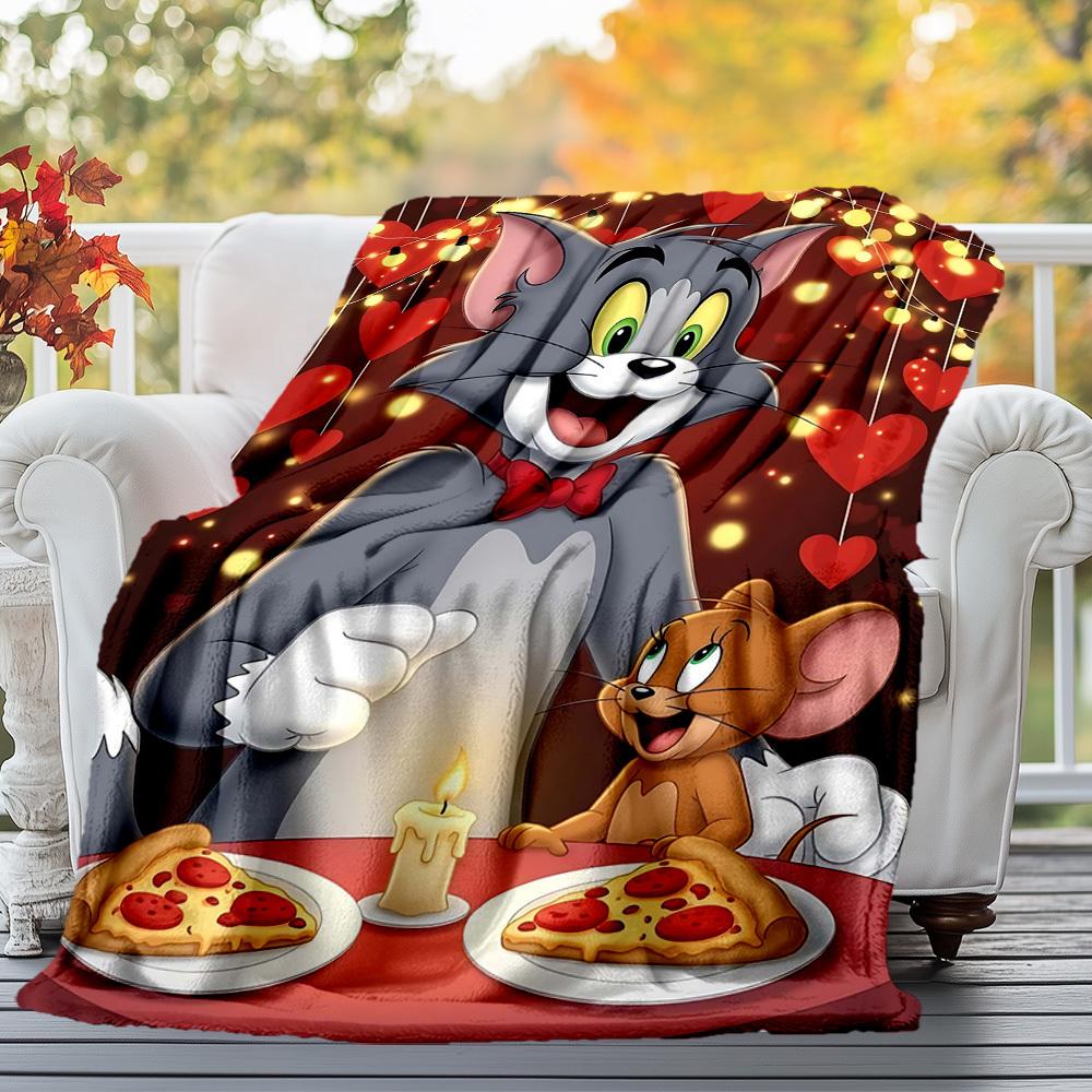 1pc Tom and Jerry pizzaOutdoor Flannel Blanket Soft Plush Decor for Picnics, camping,Bedroom, Playroom, or Lunch Breakn1129A
