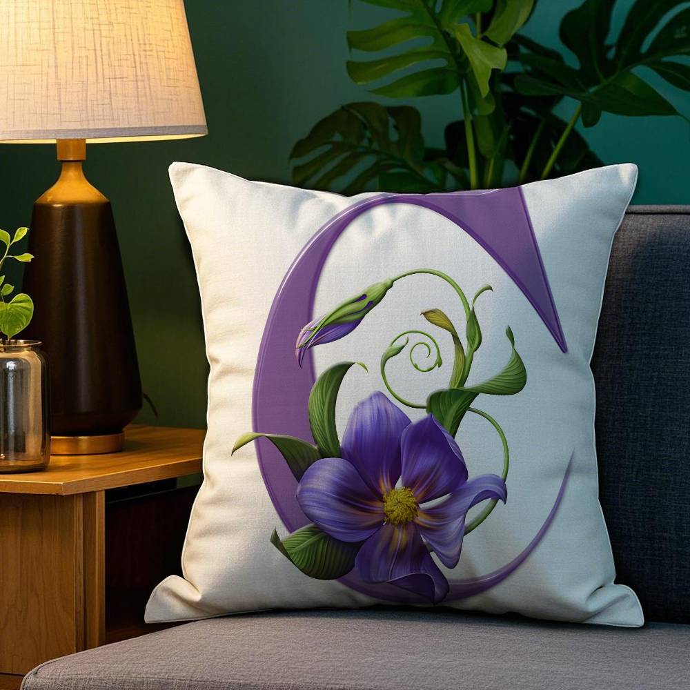 Simple Purple Flower Letters Pillow Case Plush Fabric Soft Double Sided Print Sofa Cushion Cover Throw Pillow Covers