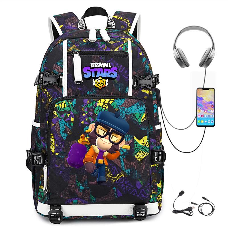 Mochila Periférica Brawl Stars Com Usb Mochila de Estudante para Viagem ao Ar Livre Mochila de Montanhismo de Grande Capacidade