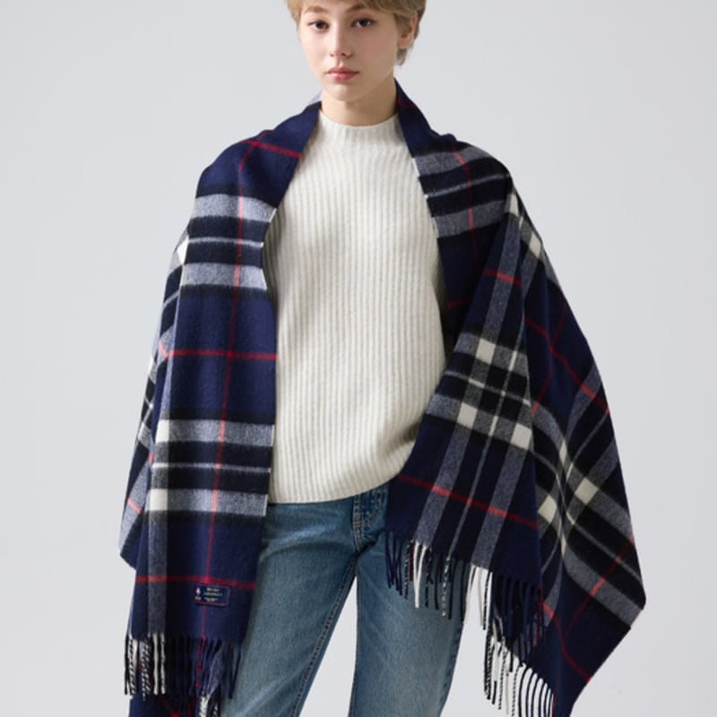 ABRAHAM MOON Merino Wool Shawl 70cm - Navy Thompson