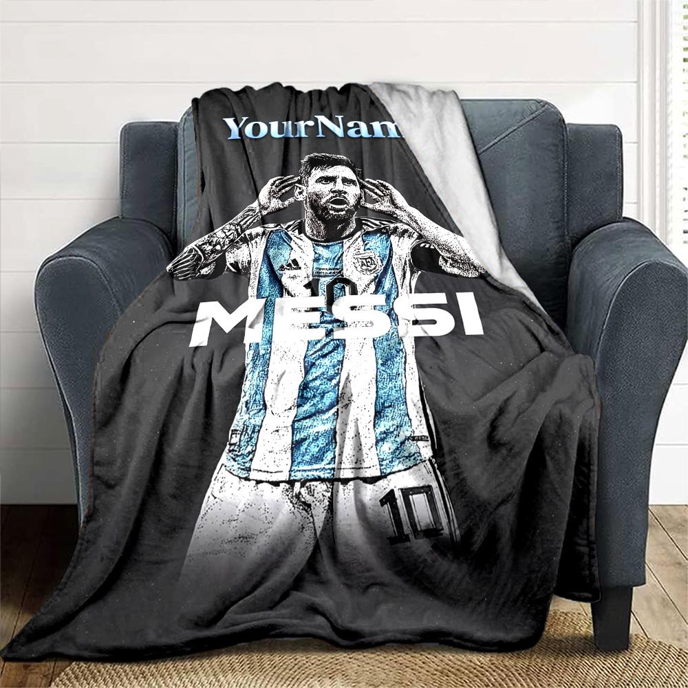 Messi Customize Text Blanket Gift Personalized Blanket Comfortable Great for Chair Living Room Livingroom Home Decor Four Seasons Universal